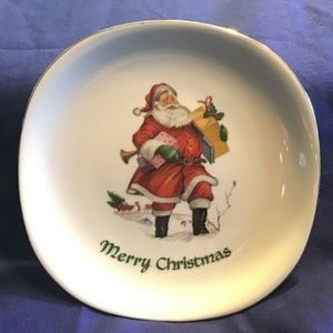 JKW Bavaria Vintage Porcelain Christmas Plate “Merry Christmas” With Santa Claus